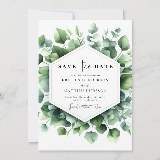 Einzigartige Eukalyptus Digital Wedding Save The Date (Vorderseite)