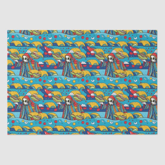 Einzigartige farbenfrohe Alien, die Tacos isst Seidenpapier (Vorderseite)