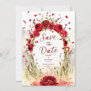 Einzigartige farbenfrohe Crimson-Rote Rosen Hochze Save The Date