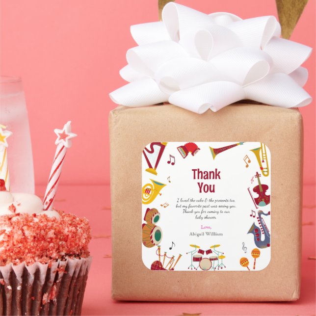 Einzigartige farbenfrohe Musical Baby Dusche Viele Quadratischer Aufkleber (Party)