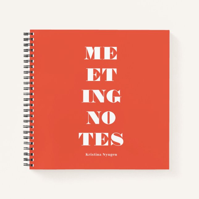 Einzigartige, fette Typografie Orange White Meetin Notizbuch (Vorderseite)