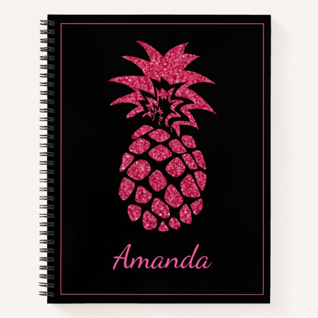 Einzigartige Form Pink Glitzer Schwarzer Ananas Na Notizbuch (Vorderseite)