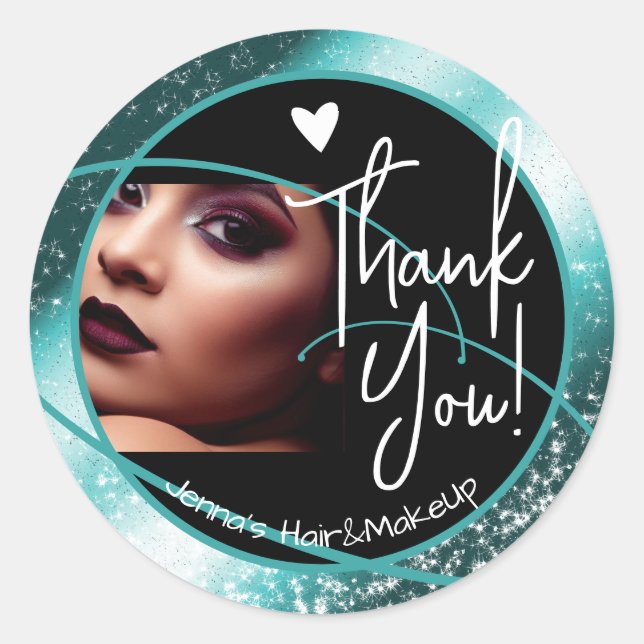 Einzigartige Fotovorlage Stilvolles Aquamarines Ra Runder Aufkleber (Vorderseite)