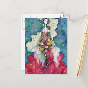 Einzigartige Frau im geheimen Garten Mixed Inks Postkarte