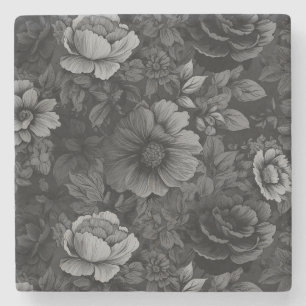 Einzigartige gedämpfte graue Farben Vintage-Blumen Steinuntersetzer