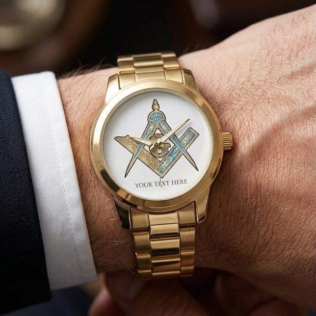 Einzigartige Geschenke für die Freimaurer | Gold M Armbanduhr (Unique Freemason Gifts | Gold Masonic Compass Watch)