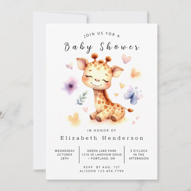 Einzigartige Giraffe Babydusche Einladung (Vorderseite)