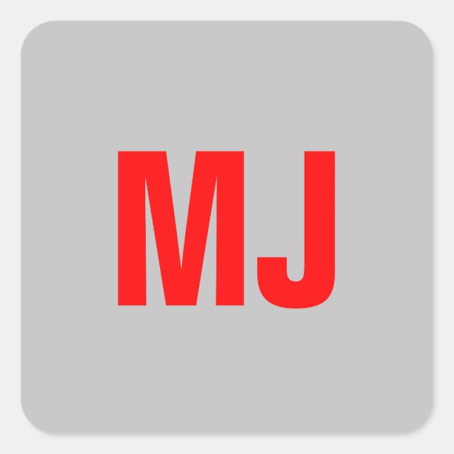 Einzigartige, grau-rote, fette Monogramm-Initialen Quadratischer Aufkleber (Vorderseite)