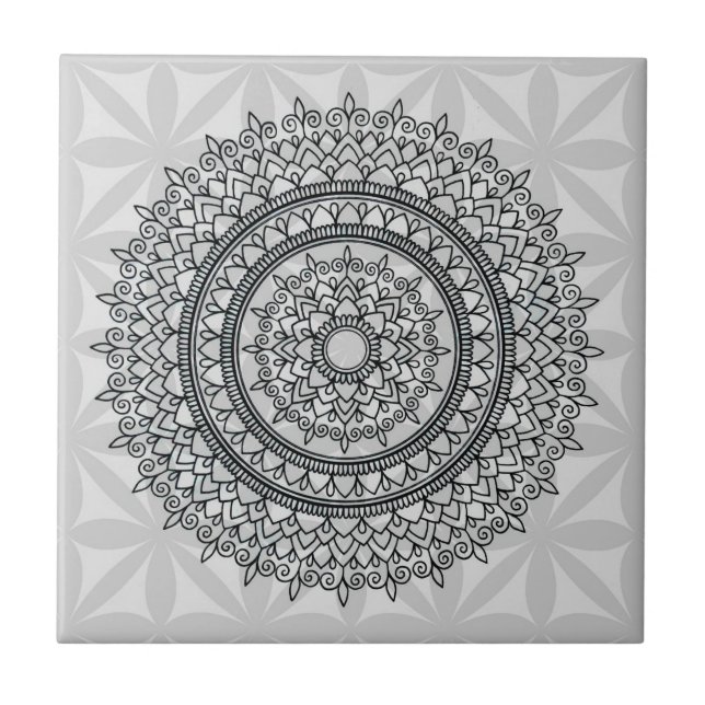 Einzigartige graue Blumenhand gezeichnetes Fliese (Vorderseite)