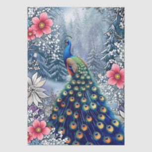Einzigartige große Winter-Blumen-Pfau-Decoupage Seidenpapier