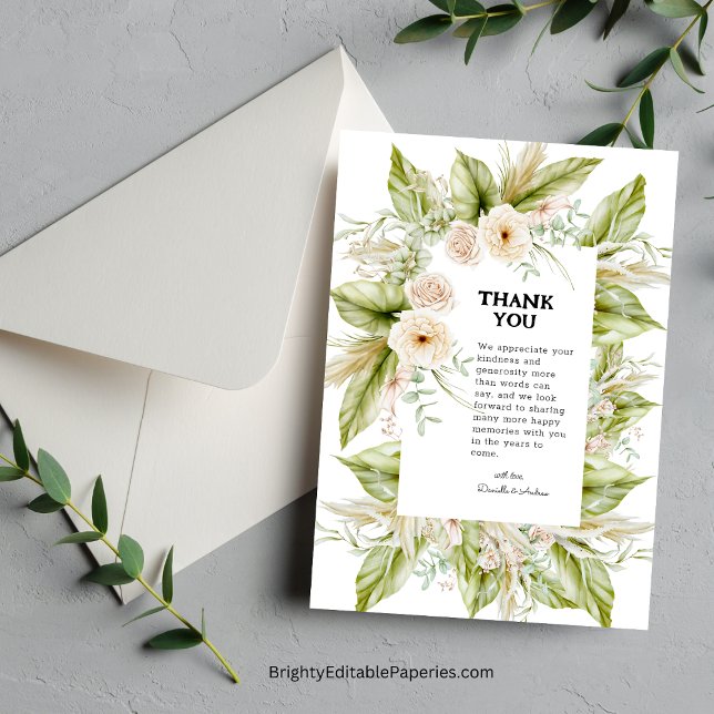 Einzigartige Grünanlage Bright Pampas Grass Tropic Dankeskarte (Tropical Gratitude: Express Thanks with Our Unique Pampas Grass Card.)