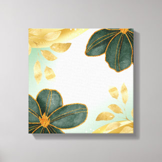 Einzigartige grüne florale Wandkunst mit goldenen Leinwanddruck