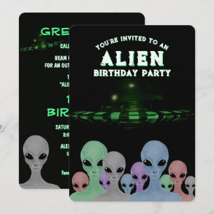 Einzigartige handgezeichnete Aliens Kinder 10. Geb Einladung