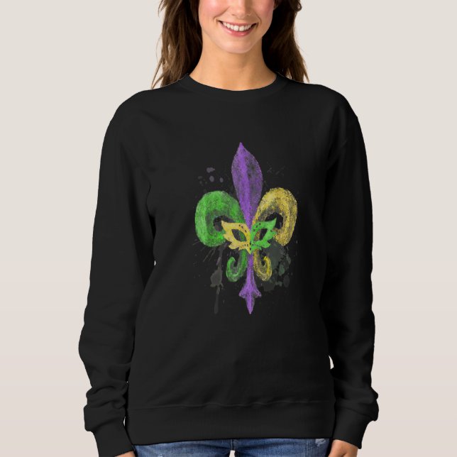 Einzigartige handgezeichnete Fleur de Lis Mardi Gr Sweatshirt (Vorderseite)