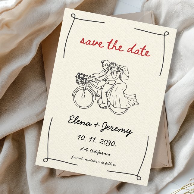Einzigartige handgezeichnete Hochzeit mit Whimsica Save The Date (Hand Drawn Wedding Save the Date Nothing Fancy just Love Motorcycle Bike Cute Whimsical Quirky)