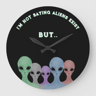 Einzigartige handgezeichnete mehrfarbige Aliens Große Wanduhr