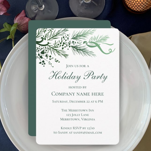 Einzigartige Handgezeichnete Pine Corporate Holida Einladung (Custom corporate holiday Christmas party invitation. Hand drawn elegant pine and berries.
)
