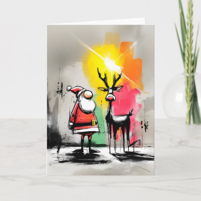 Einzigartige handgezeichnete Weihnachtskarten Feiertagskarte (Vorderseite)