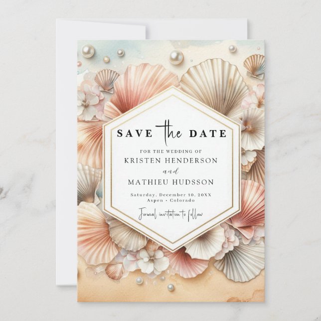 Einzigartige Hochzeit am Strand Save The Date (Vorderseite)
