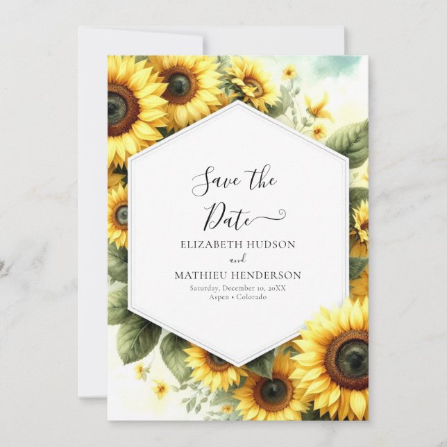Einzigartige Hochzeit der Wasserfarben-Sonnenblume Save The Date (Vorderseite)