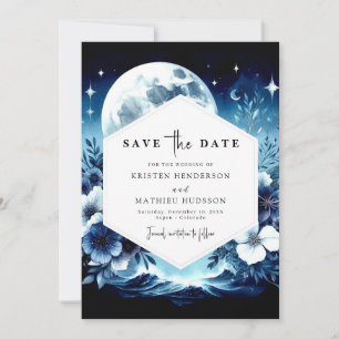 Einzigartige Hochzeit mit floraler Mondlicht Save The Date