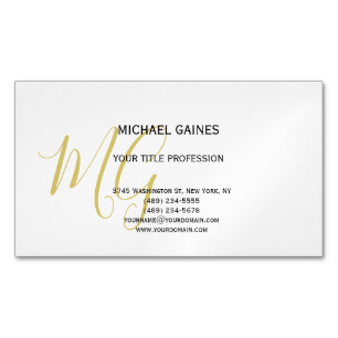 Einzigartige Kalligrafie Gold Color Monogram weiß Magnetische Visitenkarte