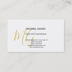 Einzigartige Kalligrafie Gold Color Monogram weiß Visitenkarte
