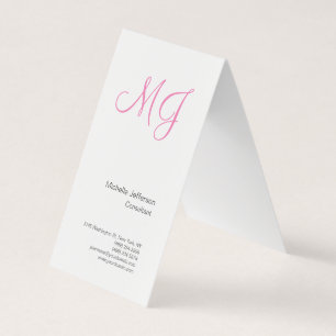 Einzigartige Kalligraphie Monogram White Pink Init Visitenkarten