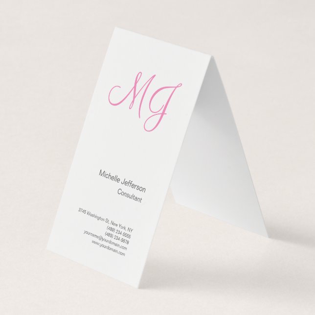 Einzigartige Kalligraphie Monogram White Pink Init Visitenkarten (Vorderseite)