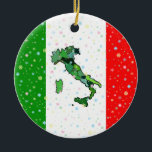 Einzigartige Karte der italienischen Keramikornament<br><div class="desc">Ist hier eine Verzierung für jedermann,  das italienisch und/oder Lieben Italien ist. Sie kennzeichnet die Karte von Italien legte über der italienischen Flagge mit den Pastellschneeflocken,  die vor ihr fallen. Macht ein großes Weihnachtsgeschenk.</div>