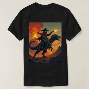 Einzigartige Katze Cowboy Reitet Dinosaurier   Kat T-Shirt