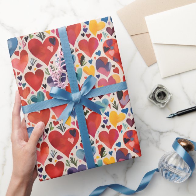 Einzigartige Künstlerische Liebe Herz-Aquarellmust Geschenkpapier (Schenken)