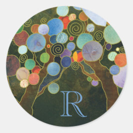 Einzigartige Liebe Trees Blue Wedding Monogram Runder Aufkleber