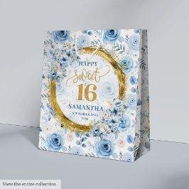 Einzigartige Light Blue 16 . Geburtstag Gold Glitz Mittlere Geschenktüte