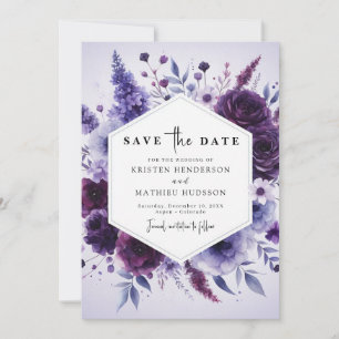 Einzigartige Lila Blumenhochzeit Save The Date