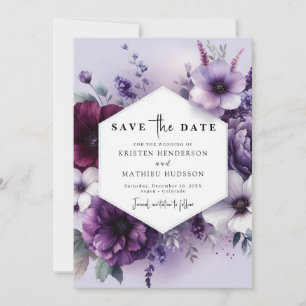 Einzigartige Lila Blumenhochzeit Save The Date