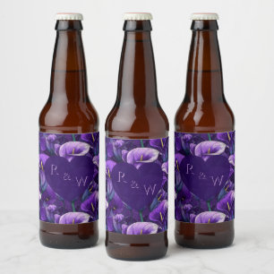 Einzigartige lila Calla-Lilien verzaubern moderne Bierflaschenetikett