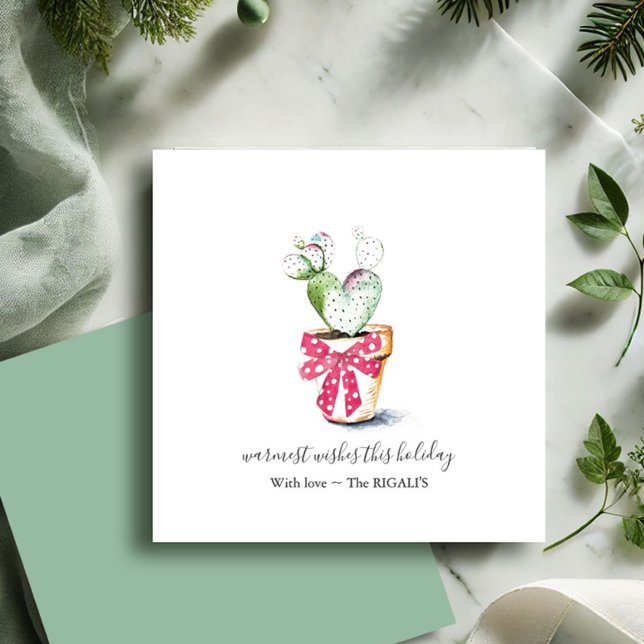 Einzigartige Mini-Weihnachtsgeschenke mit Umschläg Mitteilungskarte (Christmas cards watercolor potted cactus art by Victoria Grigaliunas VG Invites)