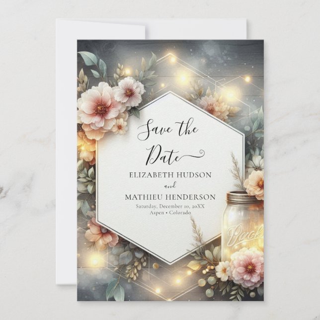 Einzigartige Minimal Mason Jar Wedding Save The Date (Vorderseite)