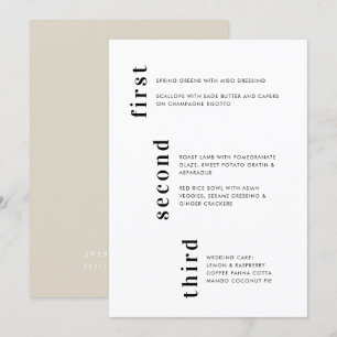 Einzigartige minimale Beige-Hochzeit Menükarte