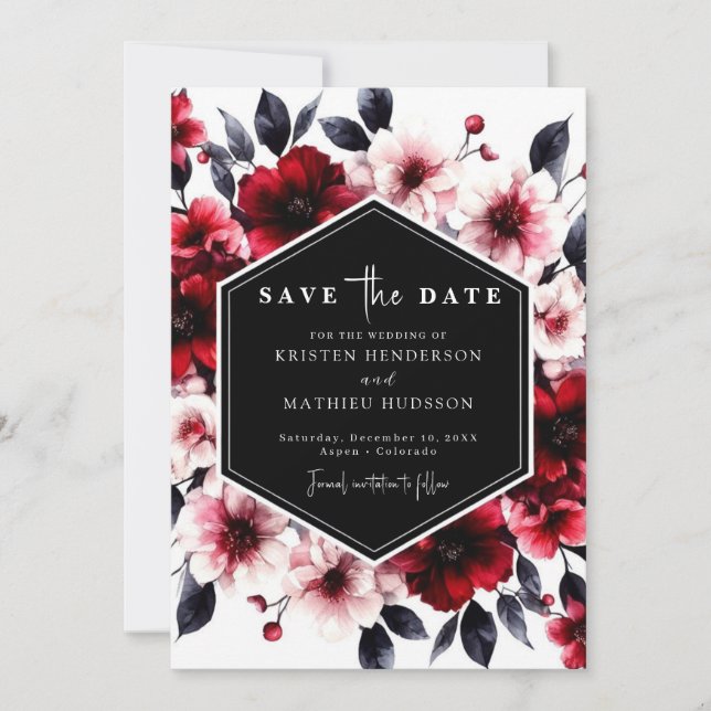 Einzigartige Minimalistische Crimson Red Wedding Save The Date (Vorderseite)