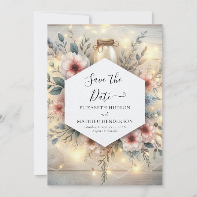 Einzigartige Minimalistische Mason Jar Wedding Save The Date (Vorderseite)