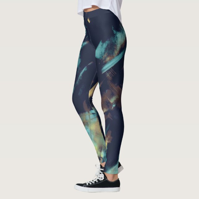 Einzigartige Mode Blaue Grüne Abstrakte Muster Fra Leggings (Links)