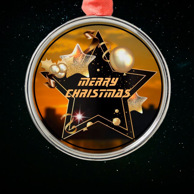 Einzigartige moderne Black Gold Metallic Stars Wei Ornament Aus Metall (Von Creator hochgeladen)
