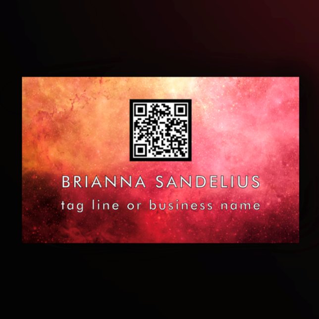Einzigartige moderne rosa Nebel-QR-Code-Designvorl Visitenkarte (Personalize this unique nebula business card template. Add QR code and contact info.
)