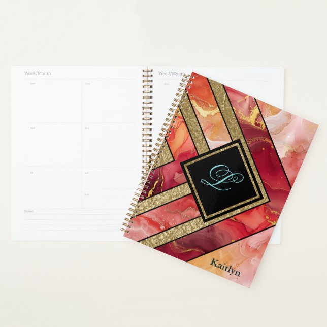 Einzigartige moderne rote goldene Geometrie Planer (Anzeige)