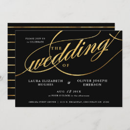 Einzigartige moderne Schwarz-Gold-Script-Hochzeit Einladung