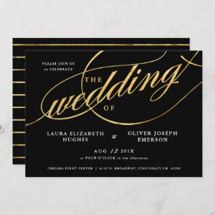 Einzigartige moderne Schwarz-Gold-Script-Hochzeit Einladung
