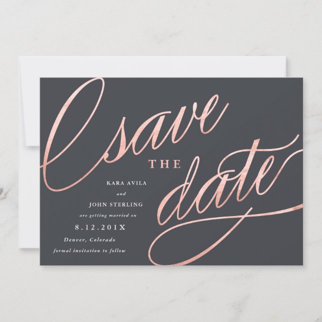 Einzigartige Moderne speichert Daten | Rose Gold Save The Date (Vorderseite)
