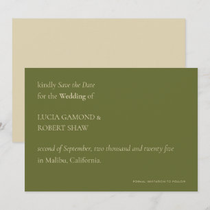 Einzigartige moderne Typografie Olive Green Weddin Save The Date